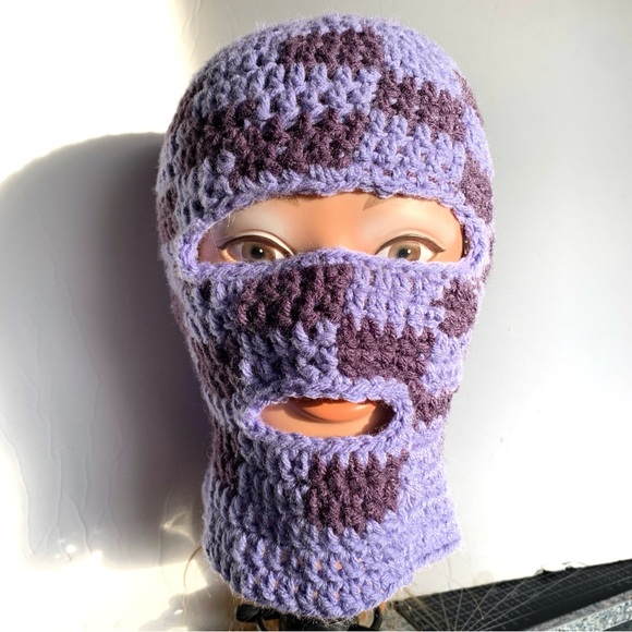 Crochet Balaclava Checkered Skirt Mask Winter Hat - Picture 3 of 10